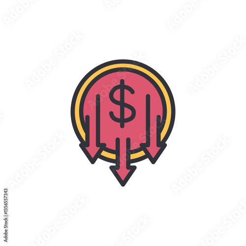 Decrease money colored icons, minimalist vector illustration ,simple transparent graphic element .Isolated on white background