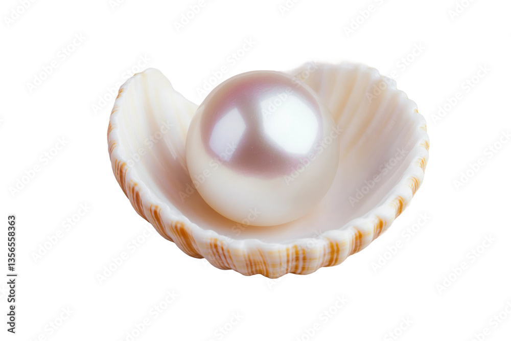 Lustrous pearl in open seashell: nature's gemstone beauty and elegance, cut out Lustrous pearl in open seashell: nature's gemstone beauty and elegance, cut out