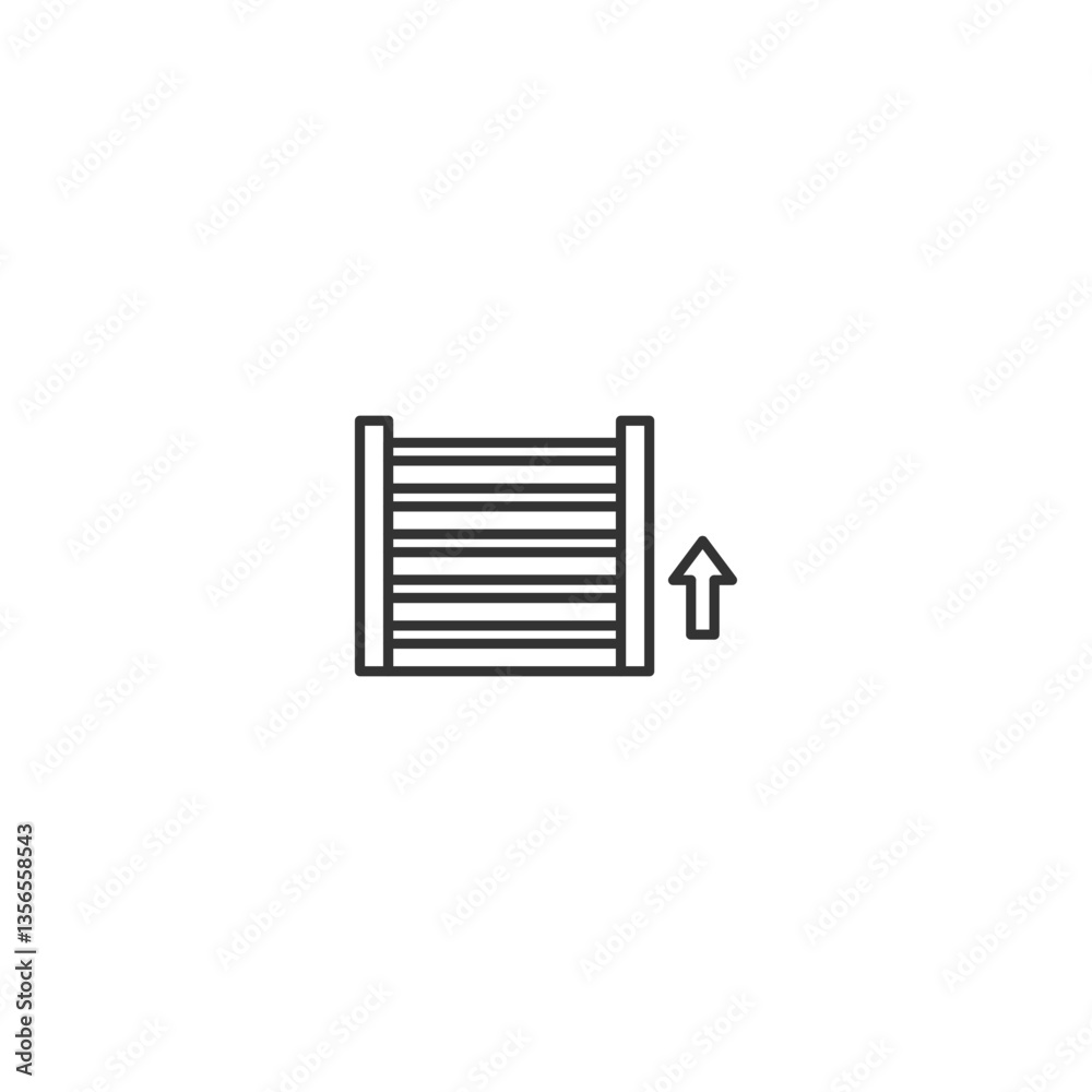Window blinds with up arrow icon in minimalist linear design. Window blinds with up arrow icon in minimalist linear design.