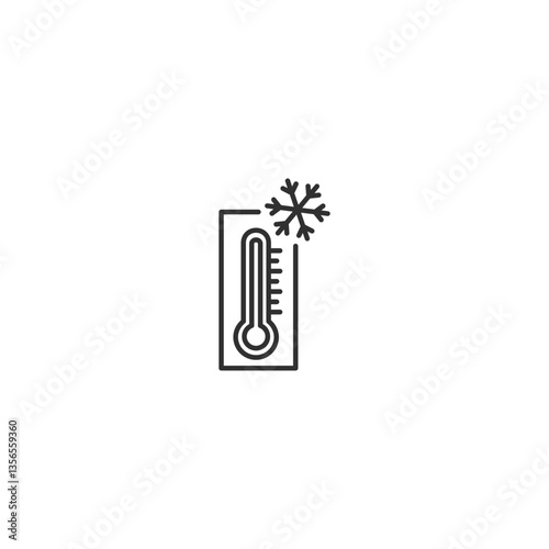 Linear icon of thermometer with snowflake for cold temperature concepts.