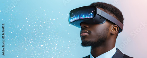 person wearing virtual reality glasses, immersed in digital world, showcasing futuristic technology and innovation