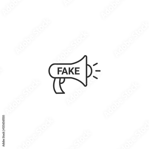 Linear megaphone icon with fake message alert in minimalist style.