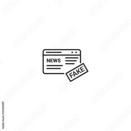 Fake news alert linear icon: browser with fake label.