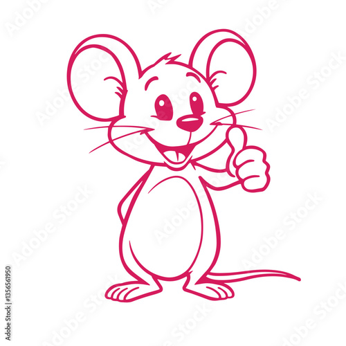 Continuous one line art drawing a mouse giving a thumbs up design vector illustration logo.