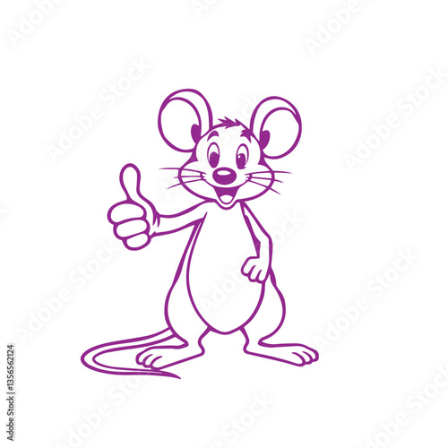 Continuous one line art drawing a mouse giving a thumbs up design vector illustration logo.