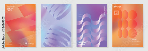 Modern gradient poster background vector set. Minimalist cover template with vibrant perspective geometric prism shapes. Ideal design for social media, cover, banner, flyer.