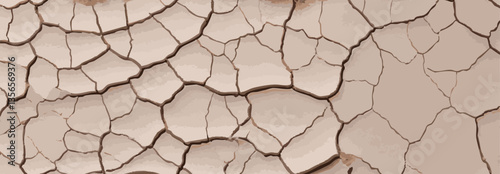 Vector Dry Cracked Earth Texture Background with Parched Soil and Natural Ground Fractures