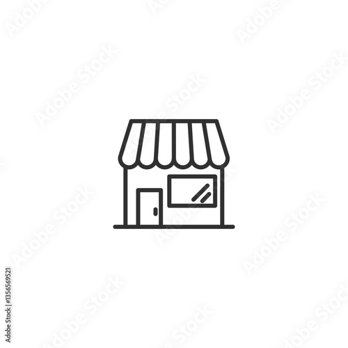 Minimalist linear icon of a small shop building with awning.