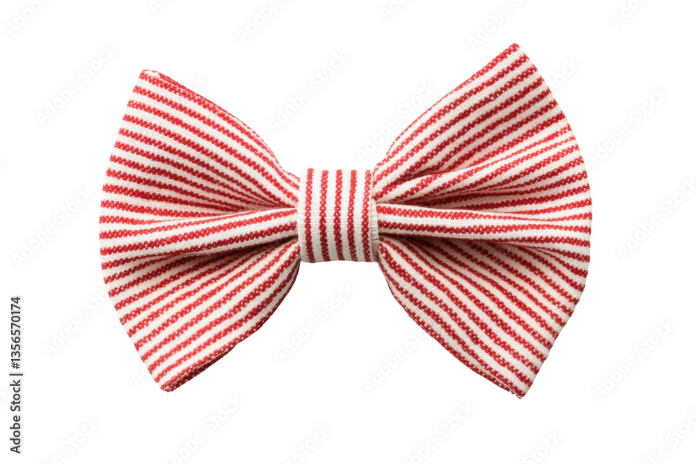 Naklejka premium Red and white striped bow tie with knitted texture on black background, cut out