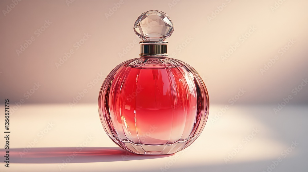 A front view of a round glass perfume bottle with a vibrant pink liquid, elegant and feminine, on a clear background A front view of a round glass perfume bottle with a vibrant pink liquid, elegant and feminine, on a clear background