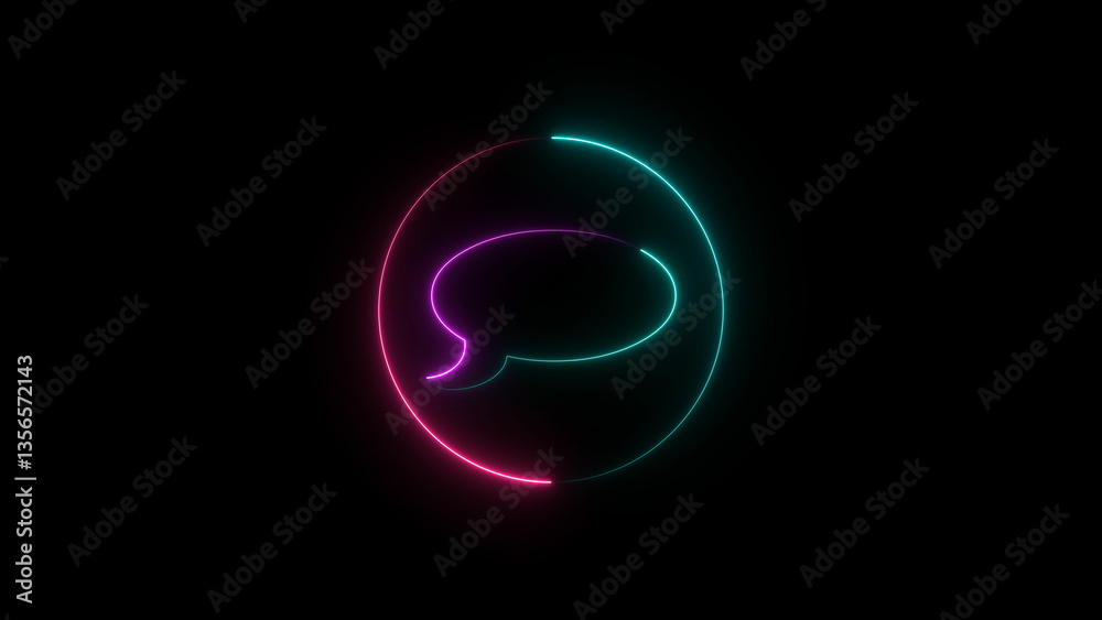 Abstract neon circle and message illustration, on a black background. and creating a stunning 4k illustration Abstract neon circle and message illustration, on a black background. and creating a stunning 4k illustration
