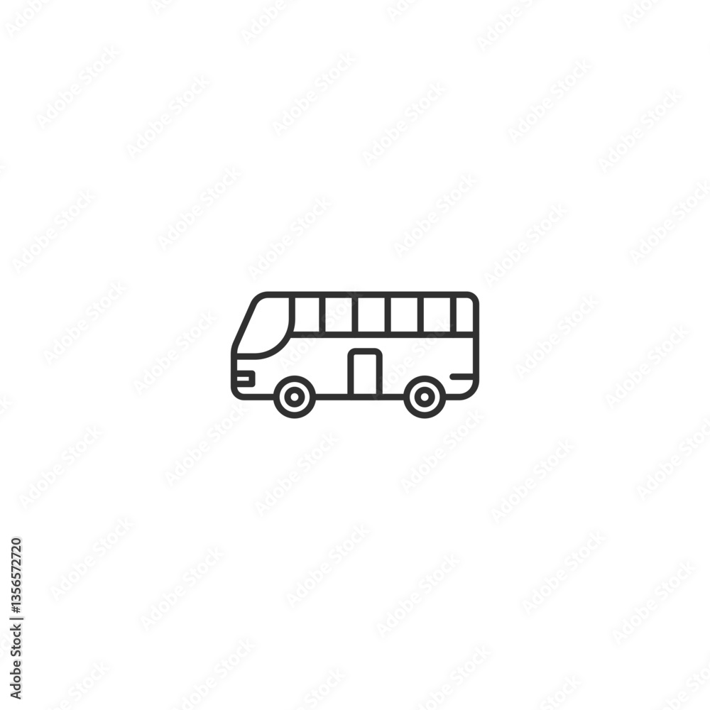 Minimalist linear icon of a bus with windows and wheels. Minimalist linear icon of a bus with windows and wheels.
