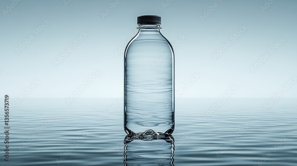 A front view of a transparent water bottle with a clear background, showcasing its sleek and modern design A front view of a transparent water bottle with a clear background, showcasing its sleek and modern design