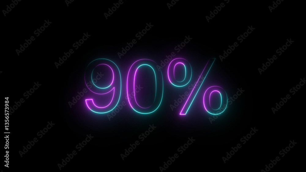 A  glowing neon 90% percent number illustration . on a black background. and creating a 4k illustration.