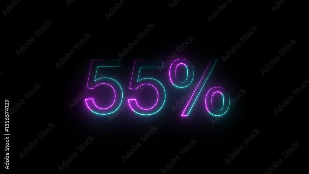 A glowing neon 55% percent number illustration . on a black background. and creating a 4k illustration. A glowing neon 55% percent number illustration . on a black background. and creating a 4k illustration.
