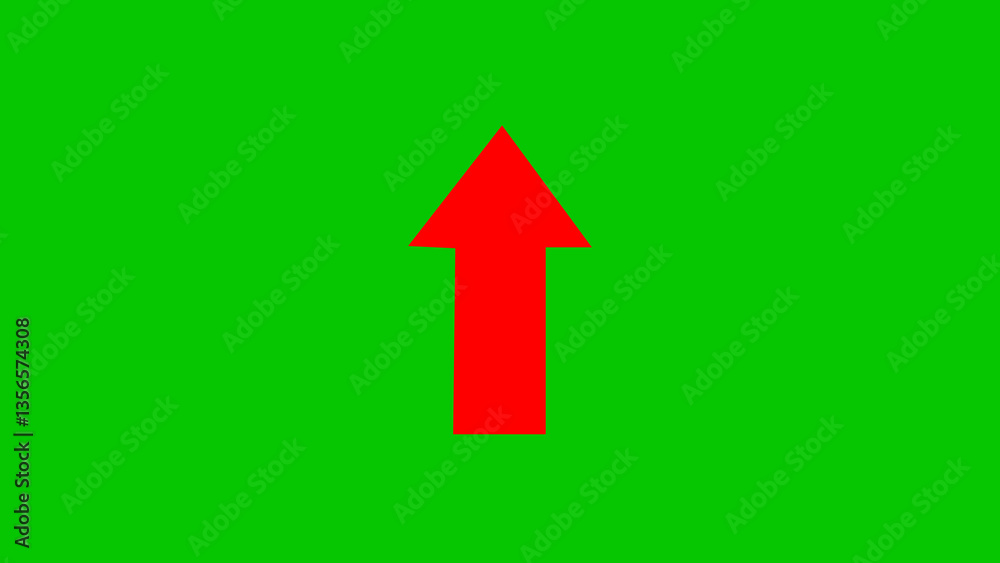 a red upward arrow icon illustration, on a green background, and 4k illustration.
