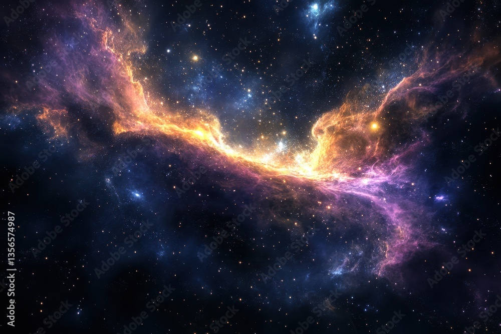 Obraz premium Cosmic colors illuminate the vastness of space with swirling clouds and radiant stars