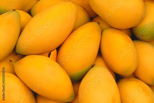 Vibrant Yellow Mangoes,  Close-up Pile of Ripe Tropical Fruits