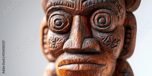 Traditional wooden maori carving representing polynesian culture