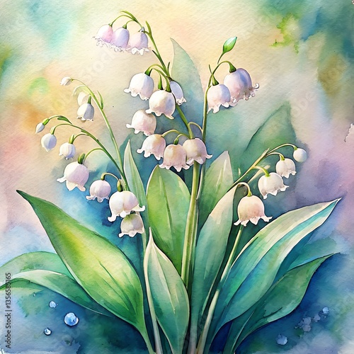Obraz na płótnie Beautiful lily of the valley watercolor painting w salonie