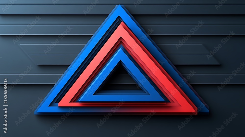 Fototapeta premium Abstract layered red and blue triangles on dark background.