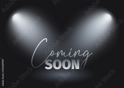 Coming soon background with lettering under spotlights 