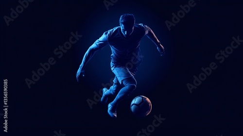Dynamic Soccer Player in Blue Light
