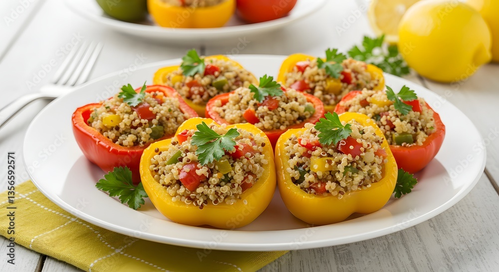 Stuffed bell peppers with quinoa and vegetables for a healthy meal concept Stuffed bell peppers with quinoa and vegetables for a healthy meal concept