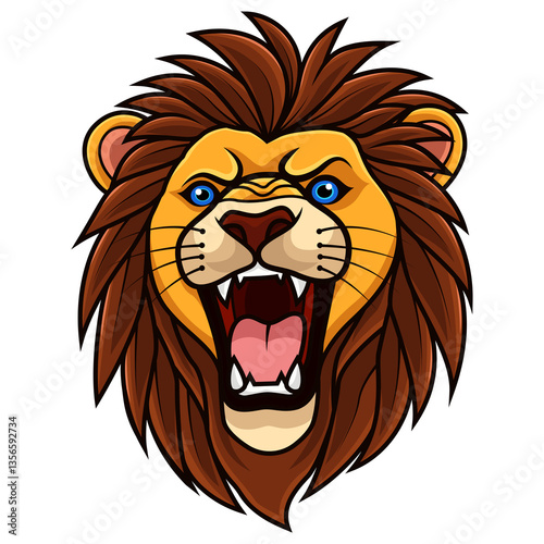 Lion head roar on white background