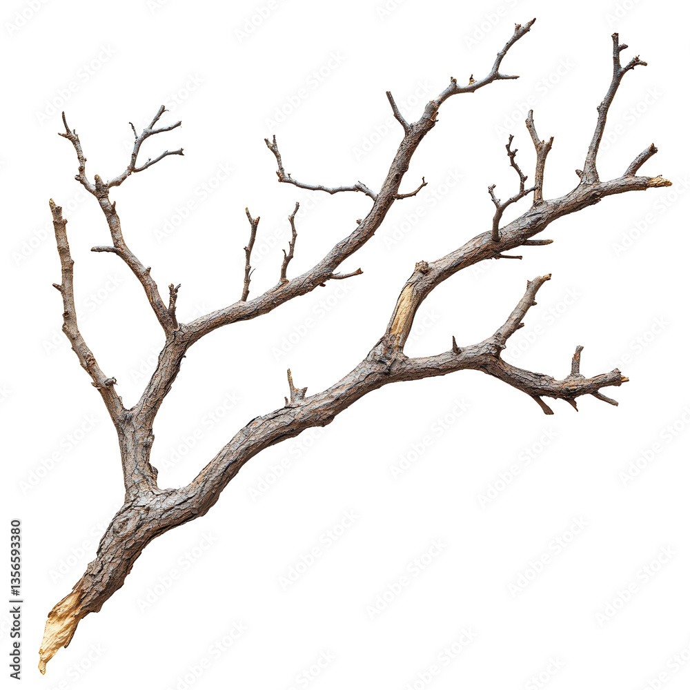A gnarled tree branch isolated on black background showing texture and detail isolated on transparent background A gnarled tree branch isolated on black background showing texture and detail isolated on transparent background