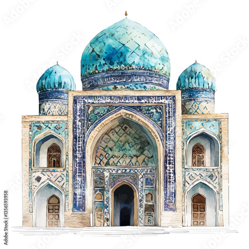 watercolor of Uzbek Khanate, isolated on a white background.