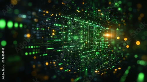 Wallpaper Mural Digital Matrix: Green and Gold Data Stream Torontodigital.ca