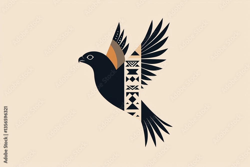 Obraz premium Dynamic Black Bird Illustration Cultural Art Graphic Design Minimalist Environment Artistic Perspective