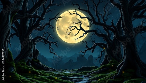 night scene with full moon day