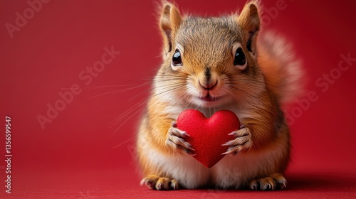 Adorable Squirrel Holding a Red Heart for Valentine's Day