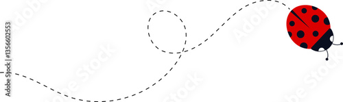 Cartoon ladybug icon set. Ladybugs flying on dotted route. Cute ladybug characters collection. Ladybug with dotted path. Ladybugs flying on dotted route. Vector illustration isolated on white.