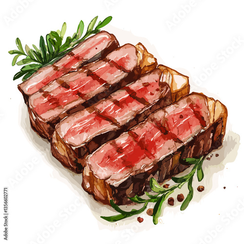Watercolor Sliced New York Strip Steak Artwork