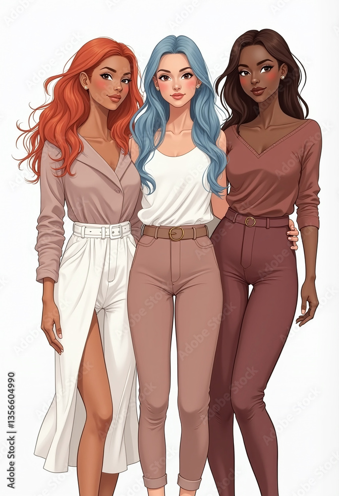 Obraz premium Three women are standing together, one of them wearing a white shirt