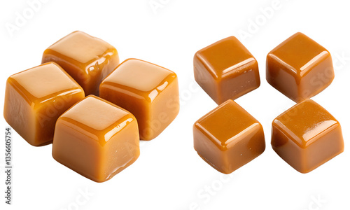 Delicious Caramel cubes isolated, Caramel cubes collection, Collection set of Caramel pieces isolated