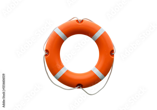 Orange Life Ring Safety Buoy Image isolated on transparent background