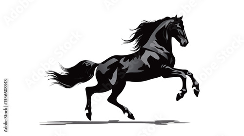 Black silhouette of a rearing horse in an elegant pose, capturing the strength, grace, and beauty of the animal in motion. This minimalist design emphasizes the majestic form of the horse, 