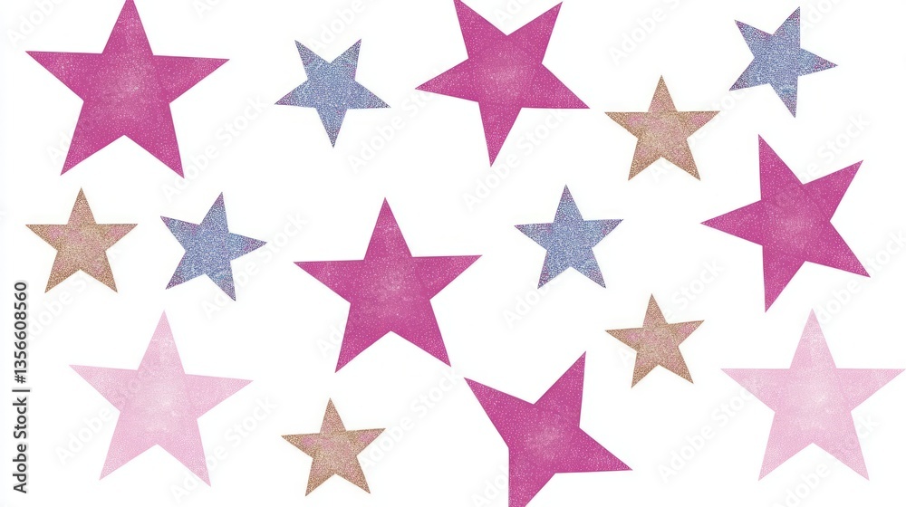 Gliter pink stars stocker diferent sizes on white backgrounf Gliter pink stars stocker diferent sizes on white backgrounf