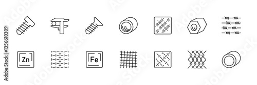 Industrial fasteners and materials icons set - vector.