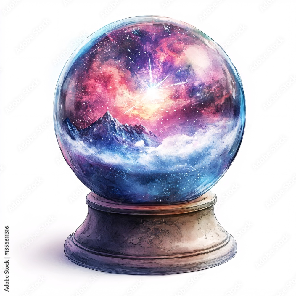 Serene Crystal Ball in Watercolor Style Illustrating a Bright Future on White Background Serene Crystal Ball in Watercolor Style Illustrating a Bright Future on White Background