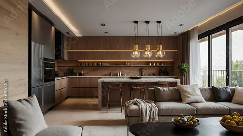 modern living room, Stylish interior design of a spacious kitchen