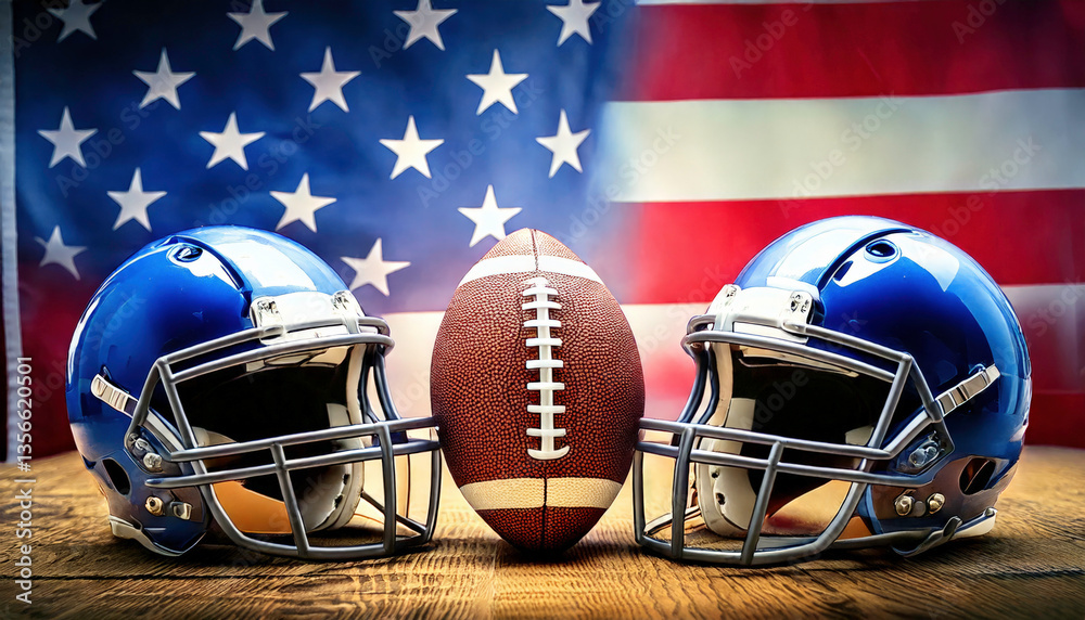 Naklejka premium American football helmets and ball with United States flag