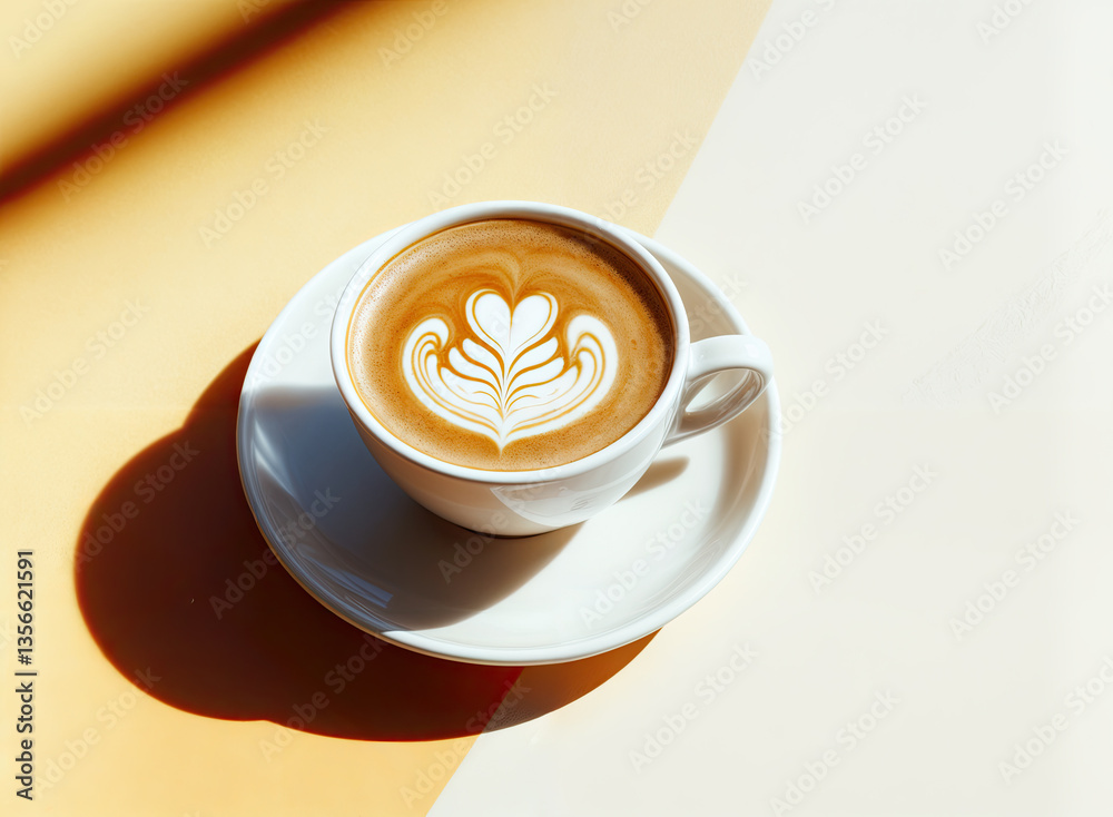A perfectly crafted latte, showcasing a delicate floral design atop rich, warm coffee.