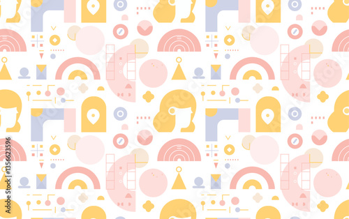 Seamless Abstract Pattern from Geometric Shapes in Pastel Colors, Vector Illustration
