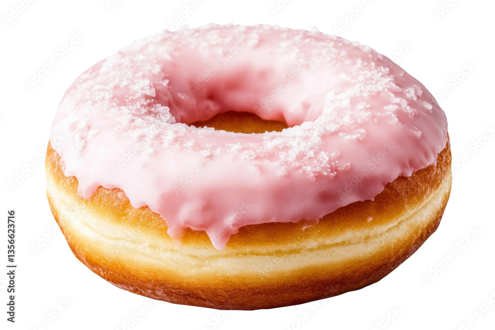 Delicious pink frosted donut with sprinkles on isolated white background, cut out Delicious pink frosted donut with sprinkles on isolated white background, cut out