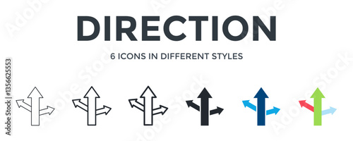 Direction Icon In Different Style Vector Illustration. Designed In Thin Line, Regular Line, Bold Line, Glyph, Color Fill, And Flat Style Can Be Used For Web
